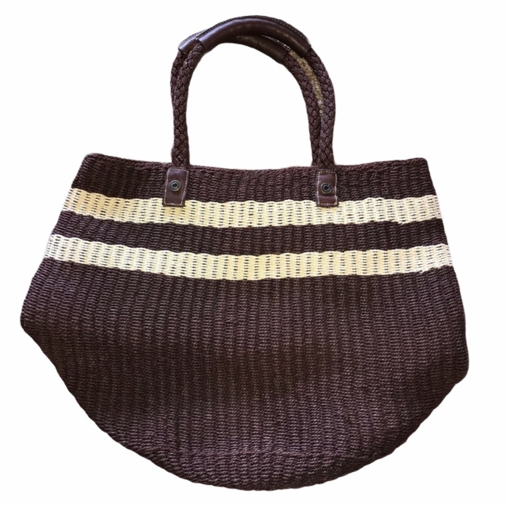 GAP brown cream‎ striped paper straw tote NWT